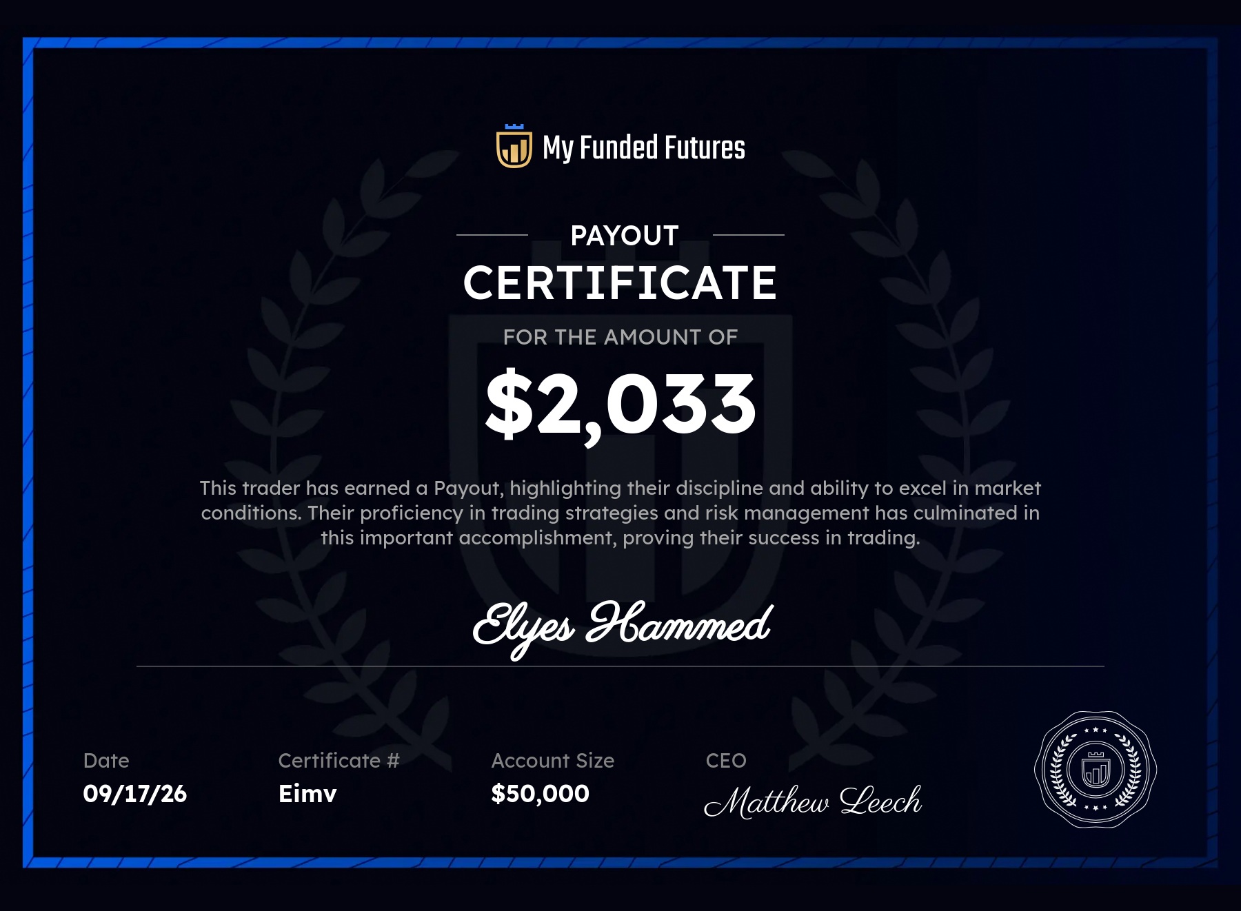 Payout de 2 033 $ obtenu par Elyes H.