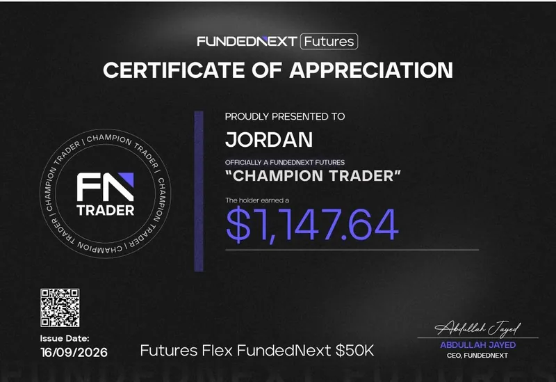 Payout FundedNext Futures de 1 147,64 $ obtenu par Jordan
